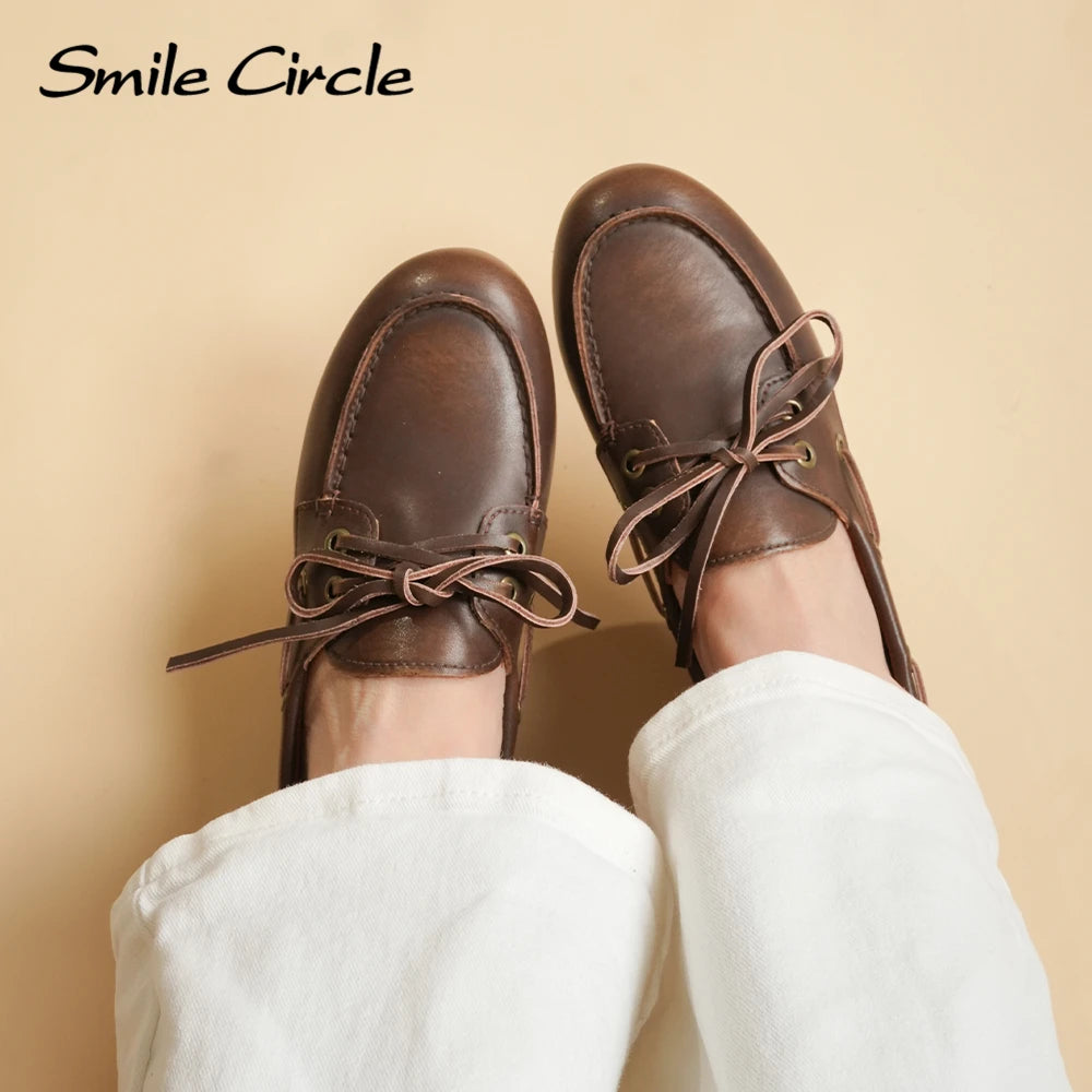 Women's Genuine Leather Moccasin Boat Shoes | Elegant Flats