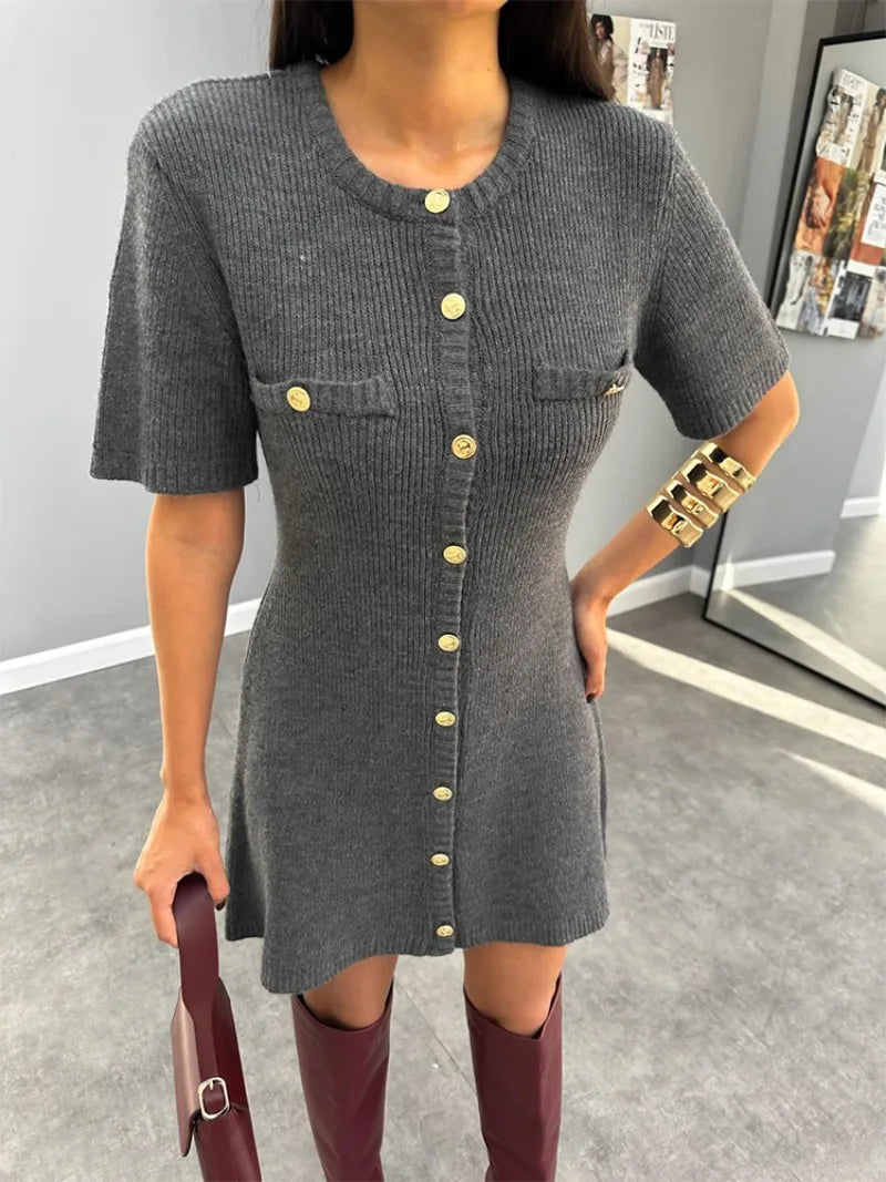 Elegant Ribbed Knit Mini Dress