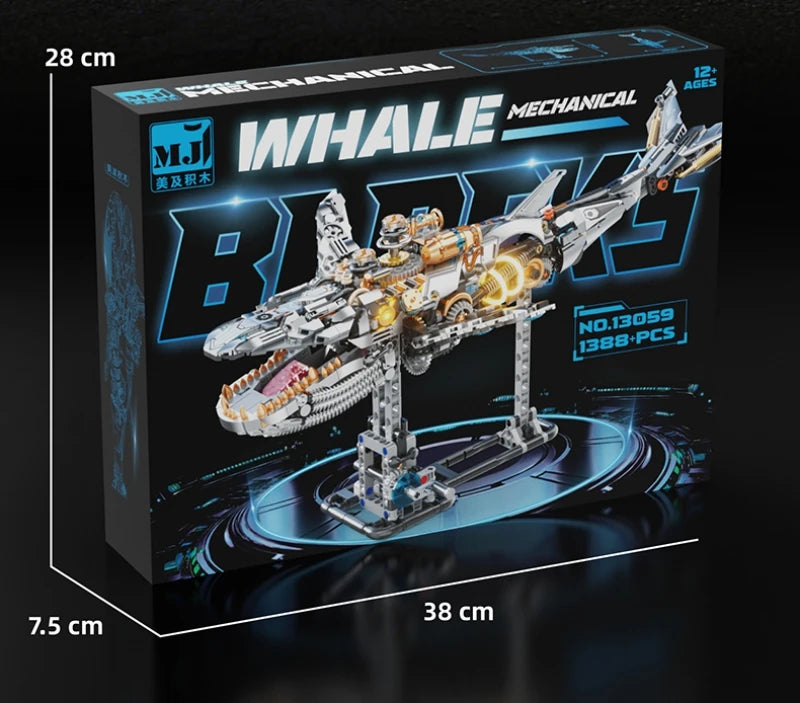 2025 MOC Mechanical Whale Building Block Model Bricks With Light DIY Desktop Decoration Kids Toys Christmas Birthday Gifts Toy
