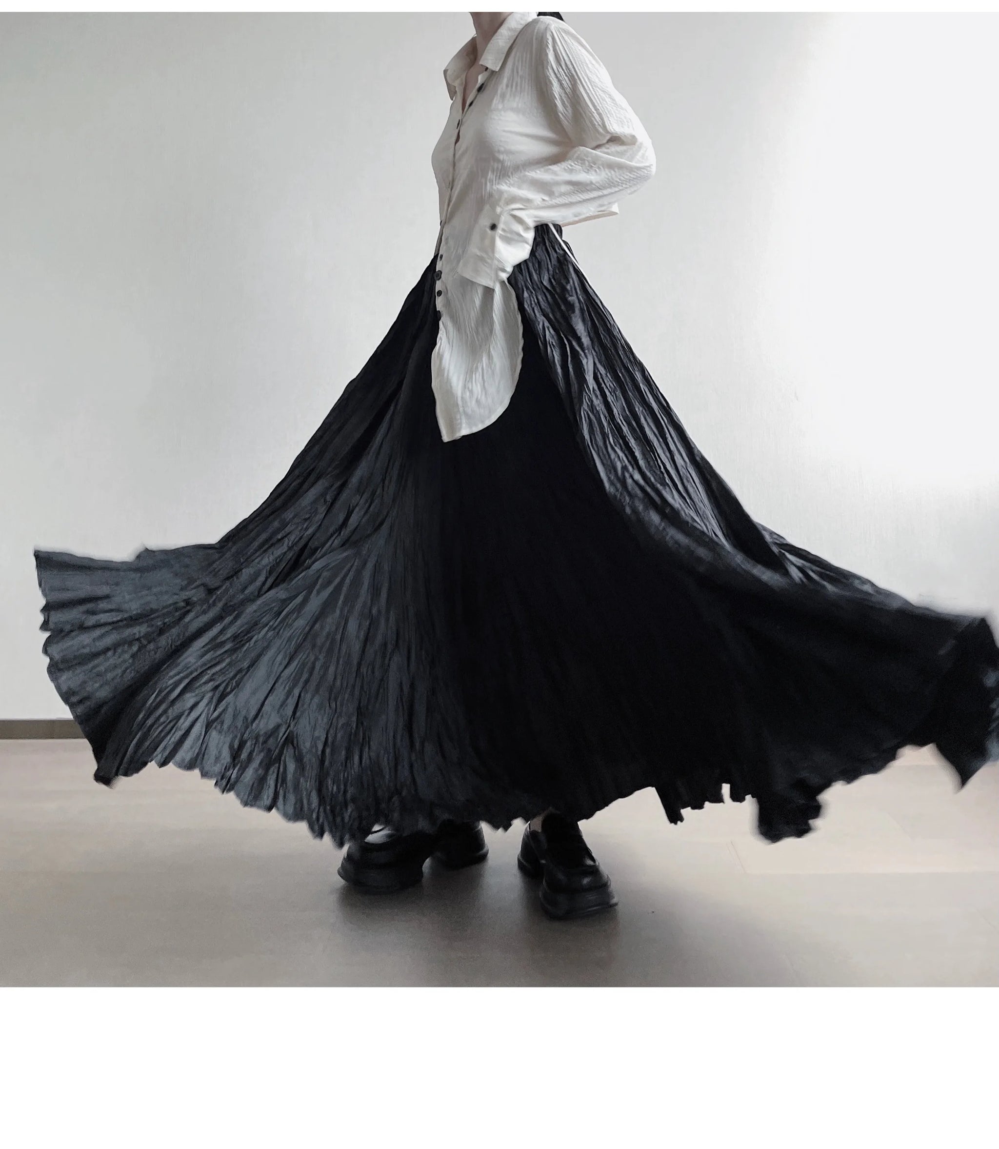UMI MAO Irregular Fold Maxi Skirt – Elegant A-Line
