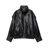 Women Fashion Leather Jacket Autumn Winter Loose Causal PU Faux Leather Jackets Coat Fashion Street Motorcycle Jackets