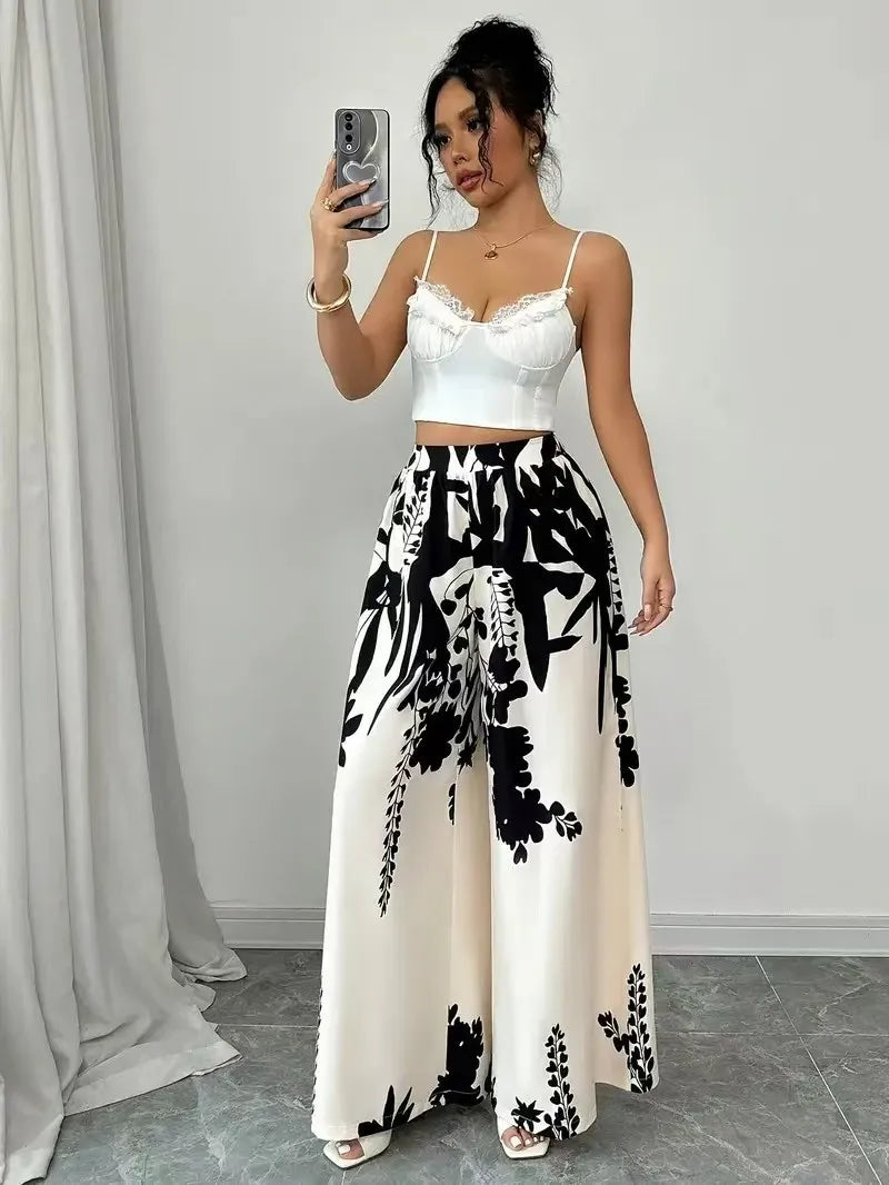 Women's Tropical Print Wide-Leg Pants