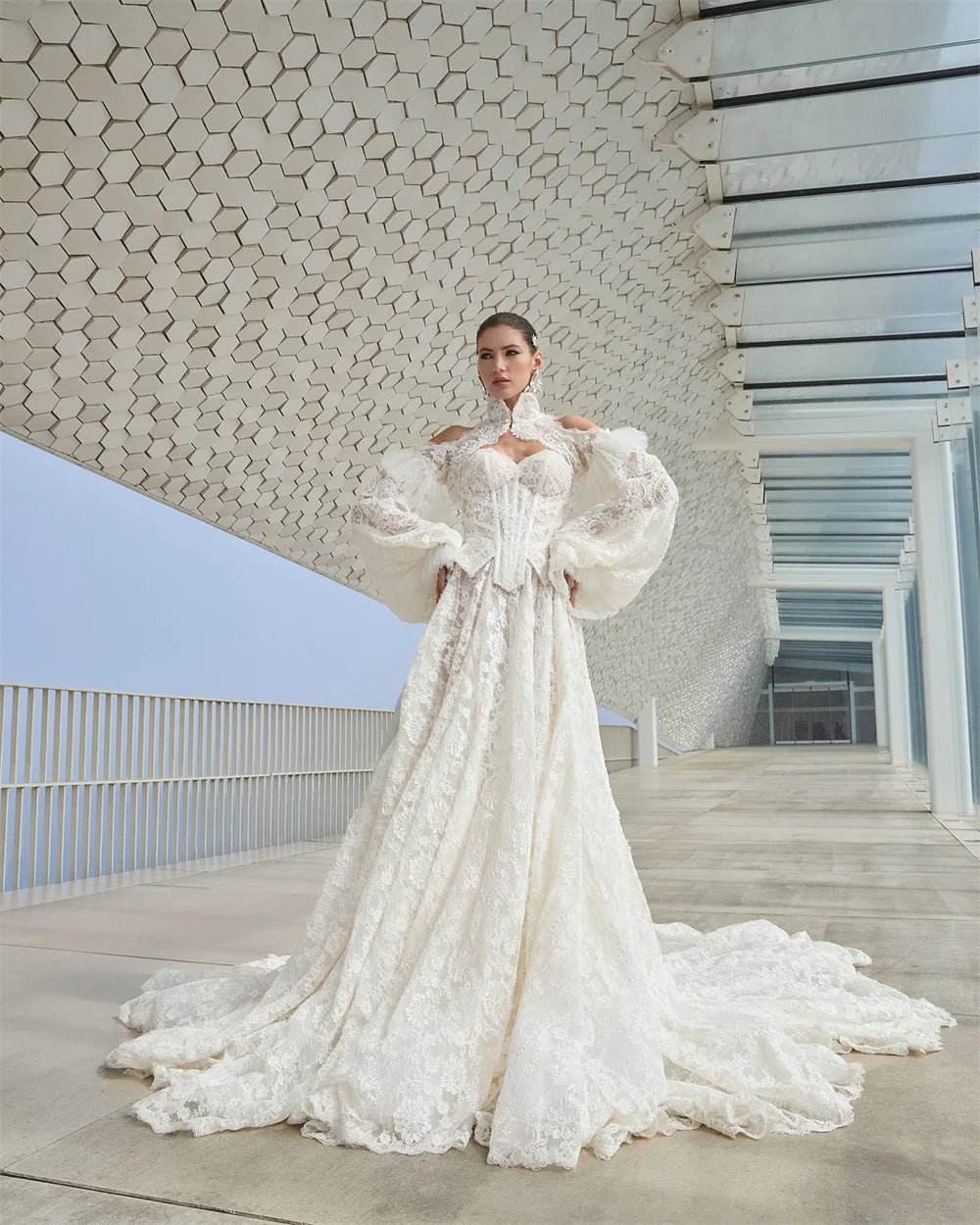 Kyoto Customized Lace Embroidery Two-piece A-line Wedding Dress Detachable Long Sleeves vestidos de novia Luxurious Formal 2025