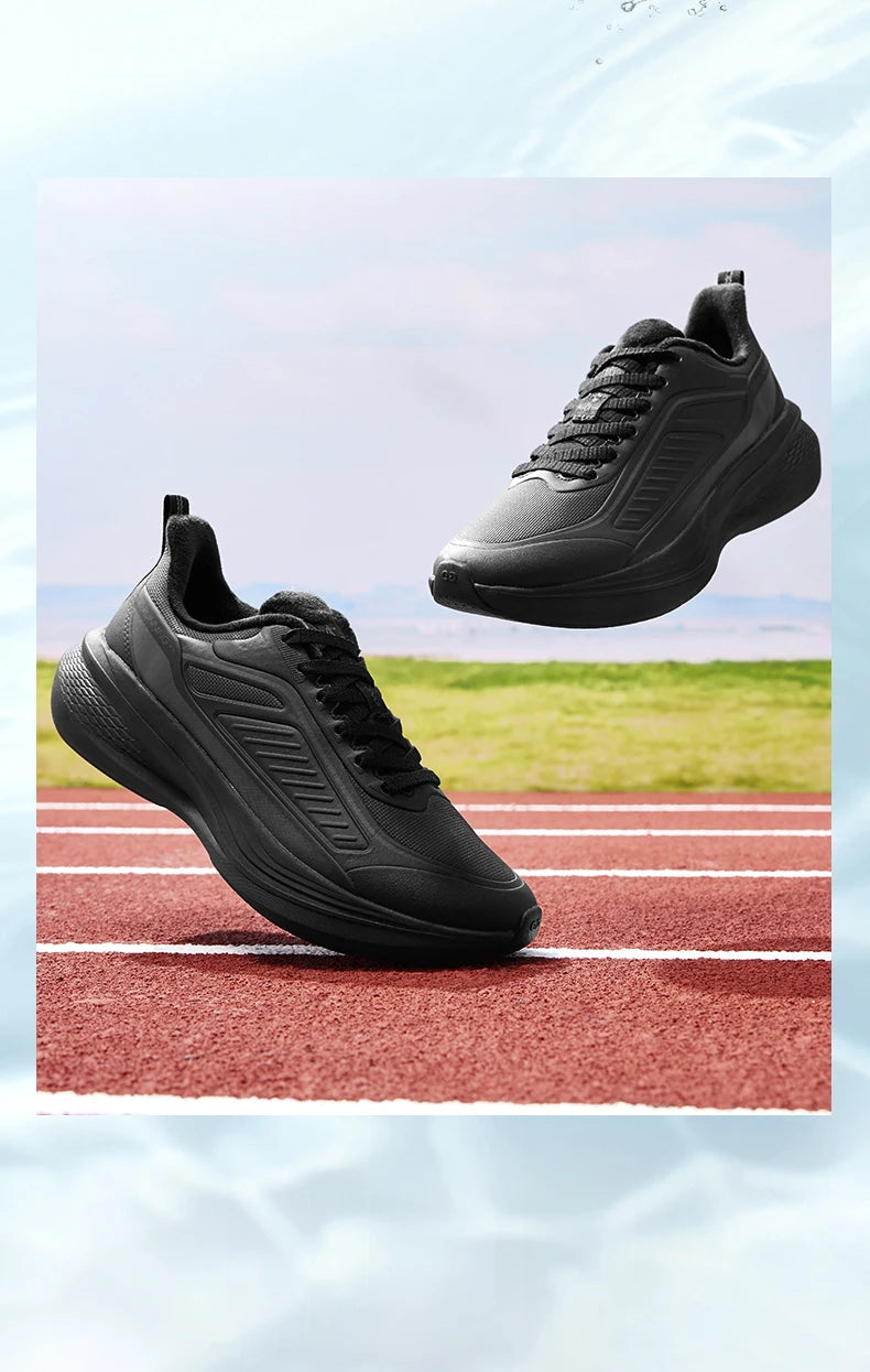 QIAODAN YUYI 4 Winter Running Shoes Men's Sports Shoes Waterproof Absorbing Lightweight Black Fleece Sneakers QXB023244007B