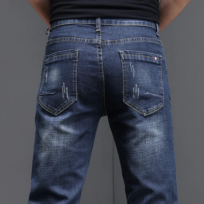 Embroidered Jeans Men's Autumn Winter New Korean Fashion Slim Little Feet Trousers Stretch Vintage Street Denim Trousers Male