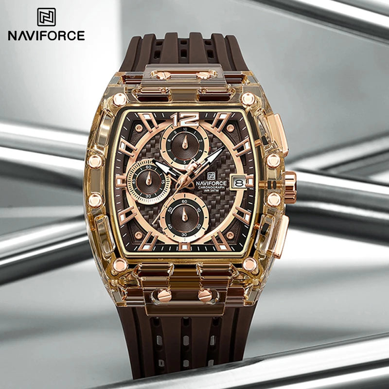 Men's Sport Chronograph – Waterproof Silicone Strap Tonneau Watch