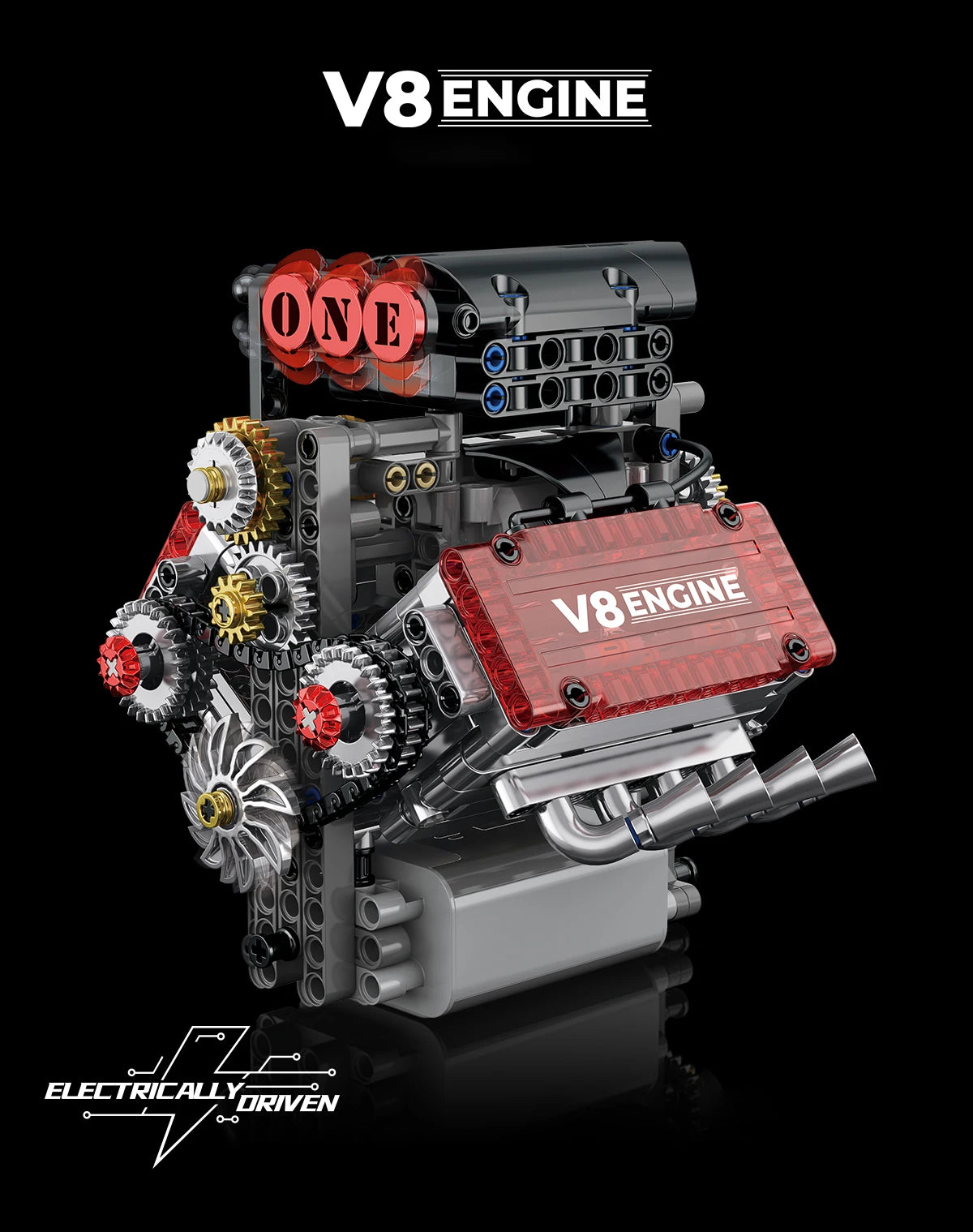 V8 Engine Motorized Simulation Brick Model Electrically Drive Building Blocks Technical Car Parts Creative Toys Gifts Adult