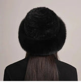 Genuine Knitted Mink Fur Hat with Fox Fur Brim