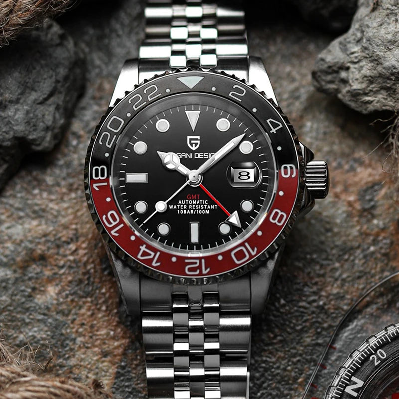 PAGANI DESIGN GMT Automatic Watch — Sapphire Crystal, 10-Bar Waterproof, 40mm