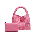 2025 Women Bag Luxury PU Leather Handbag Lady Fashion Handmade Knitting Tote Female Hand-woven Basket Shoulder Bag with Purse