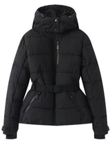 Women's Hooded Winter Parka – Insulated Mid-Waist Jacket with Adjustable Belt