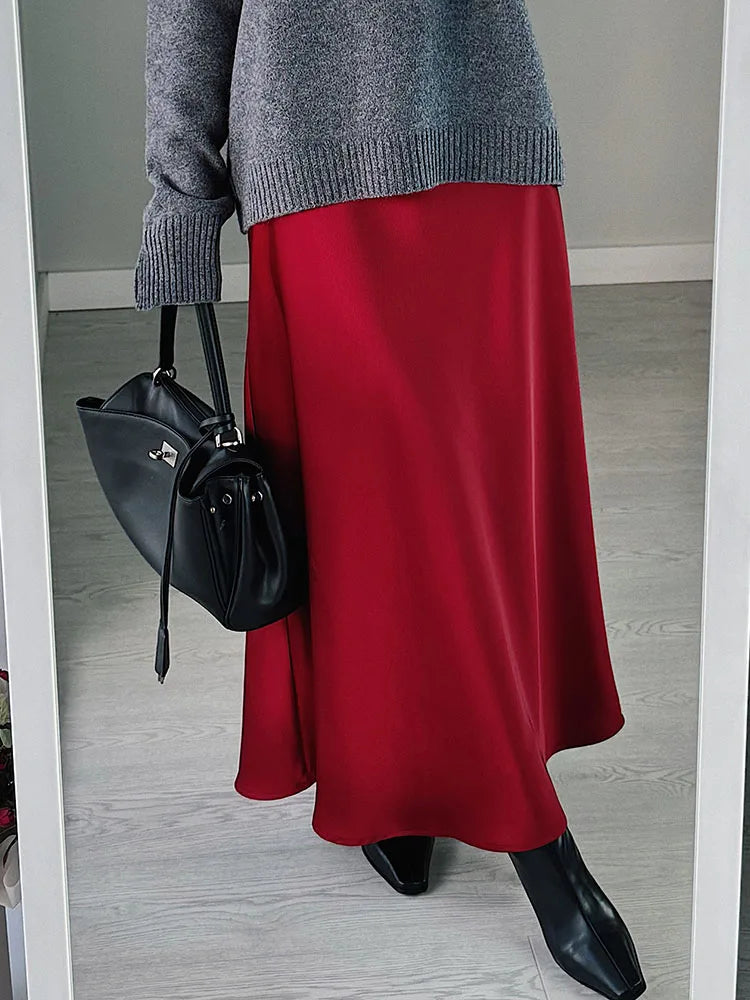 Women's Satin Maxi Skirt – Elegant Ankle-Length