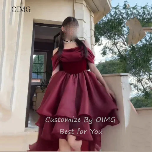 Burgundy Off-Shoulder Asymmetric Evening Gown