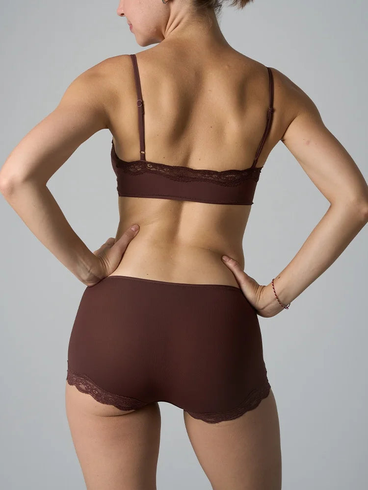 Europe American Simple Pink Light Thin Lace Strap Tank Top Flat Corner Lace Underwear for Women Comfortable Stretchy Short Sets