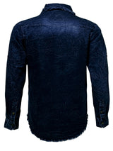Men's denim shirt for autumn, American retro long-sleeved, washed dark blue, blue denim shirt with double pockets, workwear styl