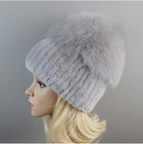 Women's Luxury Rex Rabbit & Fox Fur Beanie Hat