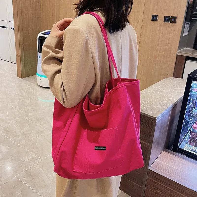 HOMEFISH Canvas Bag High Quality Reusable Shopping Shoulder Bag Women Simple Casual Daily Use Handbag Totes Female Portable