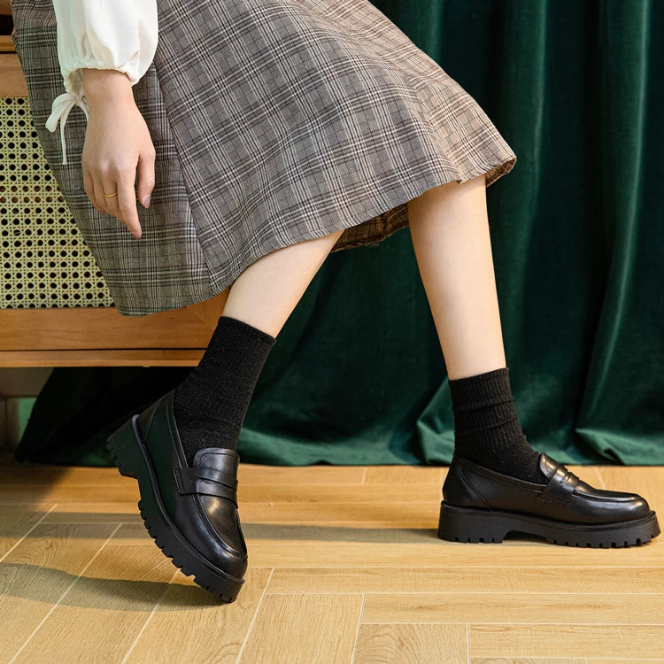 AIYUQI Women's Suede Square-Heel Loafers | British Style