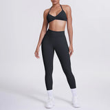 Women 2pcs Patchwork Sport Yoga Suit Training Sleeveless Sport Gym Tops Tummy Control Slimming Booty Leggings Yoga Suit Sports