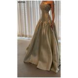 Champagne Gold Strapless Mermaid Evening Gown – Beaded Corset