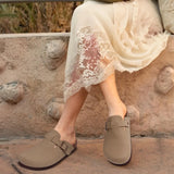 Kidmi Men's Suede Clogs Cork Footbed Clogs for Women Soft Leather Adjustable Buckle Slip-on Potato Shoes Sandals Beach Slippers