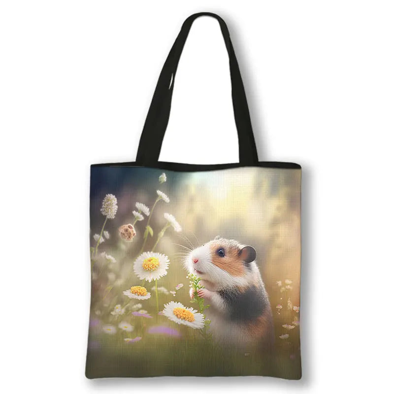 Kawaii Pet Guinea Pig Hamster Print Shoulder Bag Women Casual Handbags Large Capacity Totes Bag Eco Reusable Shopping Bags Gift