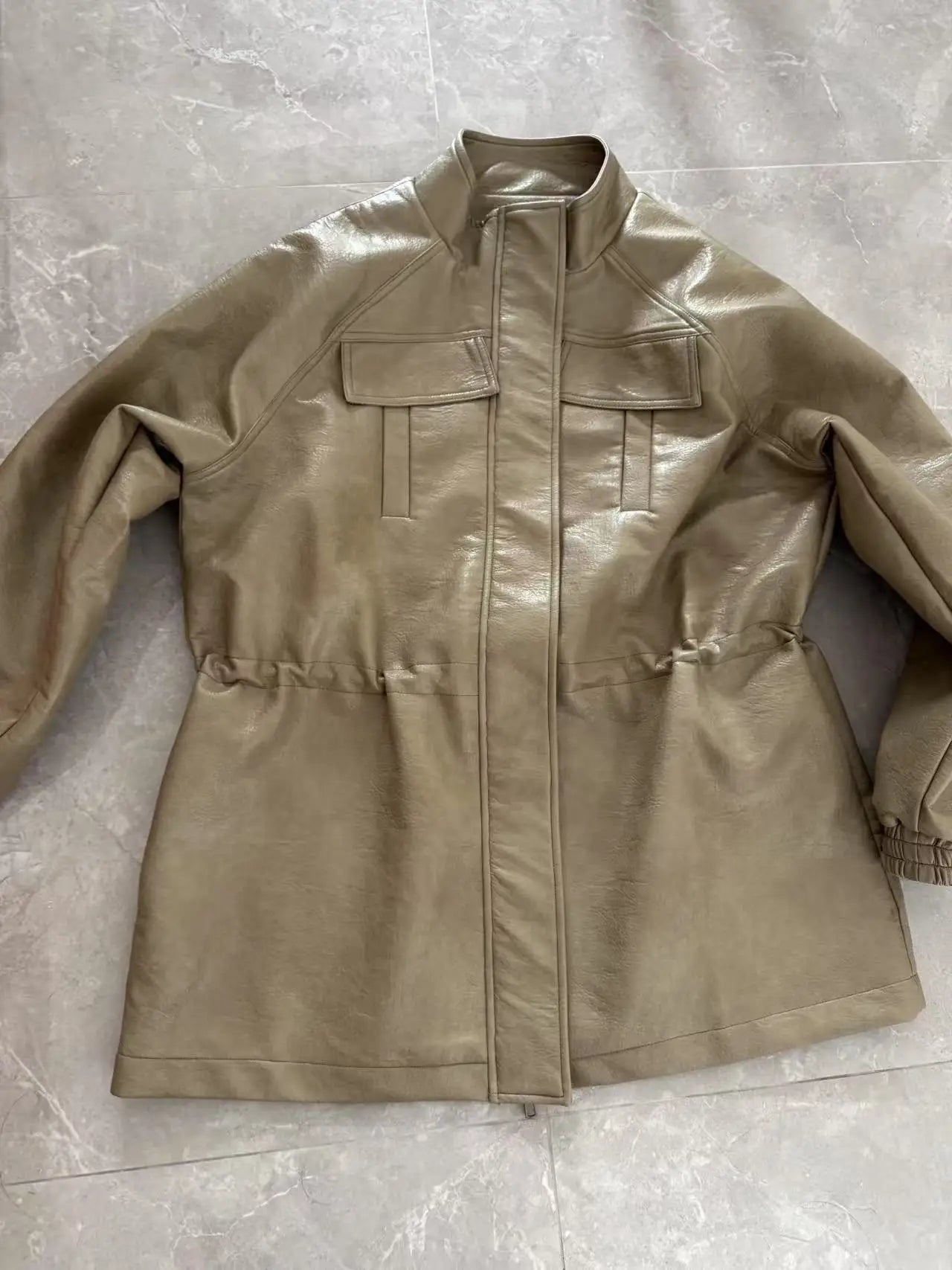 Adjustable Waist PU Leather Jacket