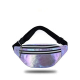 DX Holographic Fanny Pack Hologram Waist Bag Laser Beach Travel Banana Hip Bum Zip Waist Bags Women Belt Bag For Girls