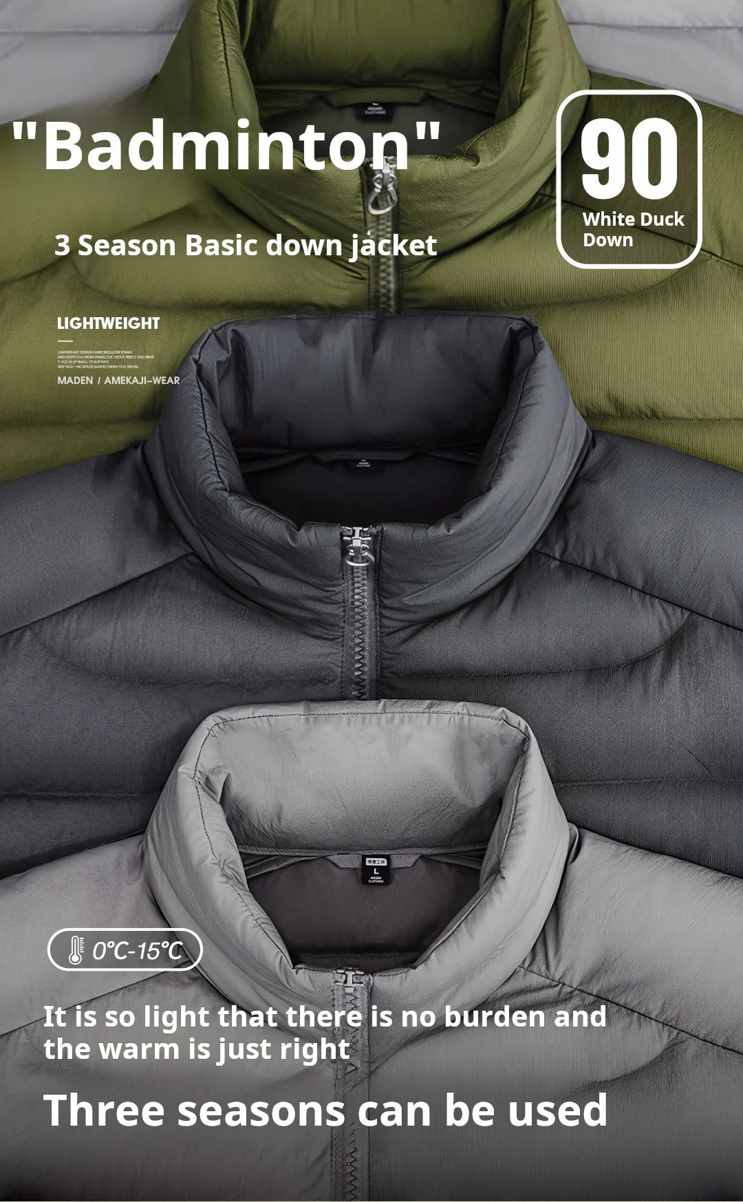 Maden Men's Lightweight Down Jacket | Stand Collar Puffer