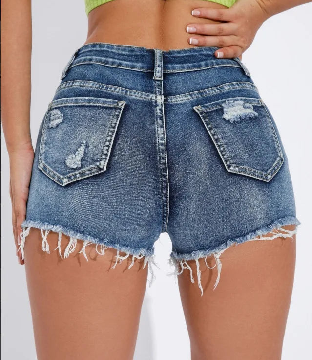Women’s USA-Made Ripped Raw Denim Shorts – Sexy Retro Slim Fit Hot Pants