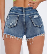 Women’s USA-Made Ripped Raw Denim Shorts – Sexy Retro Slim Fit Hot Pants