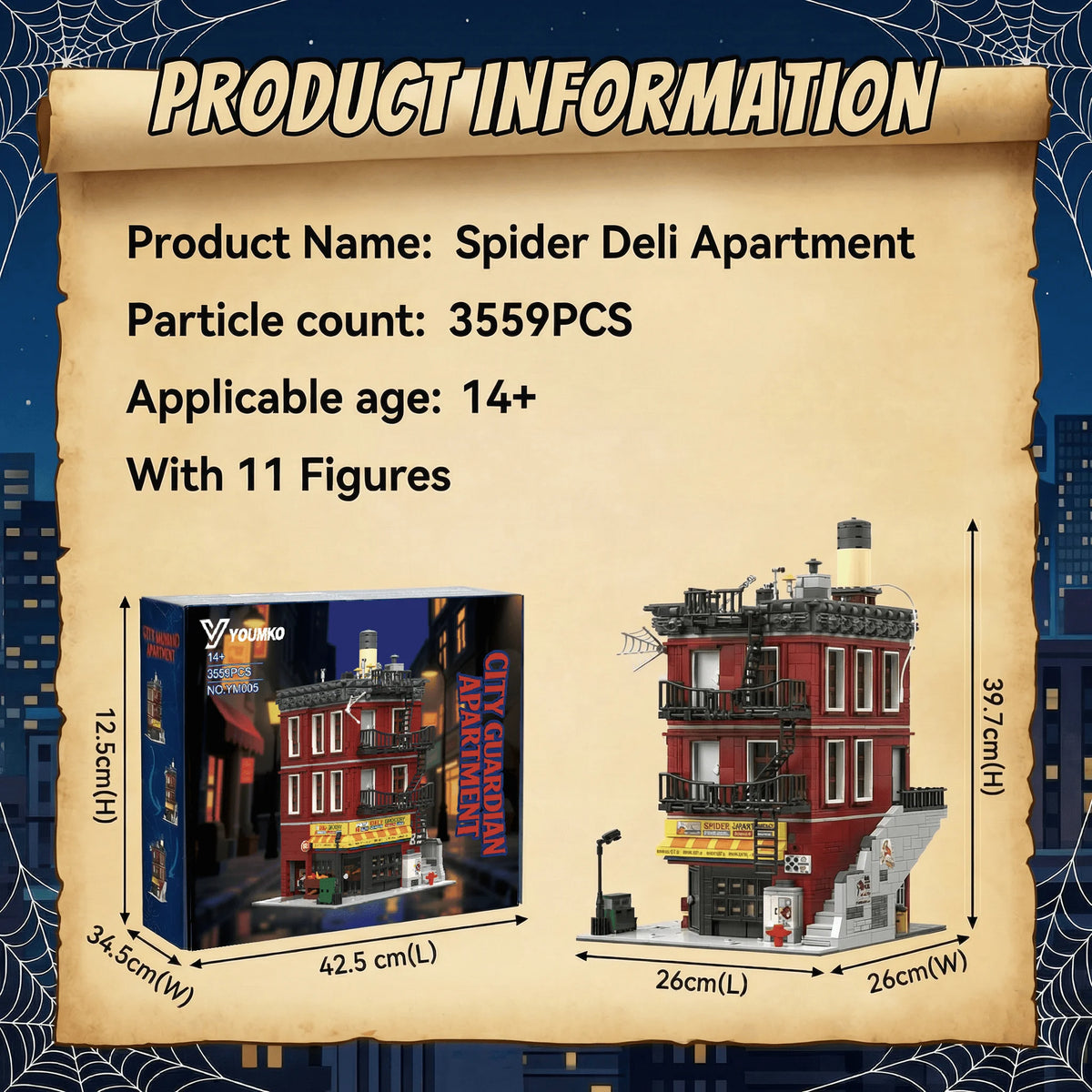 Spider Deli Apartment Building Blocks With 11 Figures Films Hero Classic City Modular Assembly Model Kit Creative Gift 3559PCS