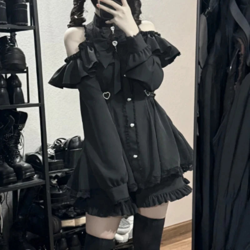 Y2K Gothic Lolita Bow & Ruffle Set