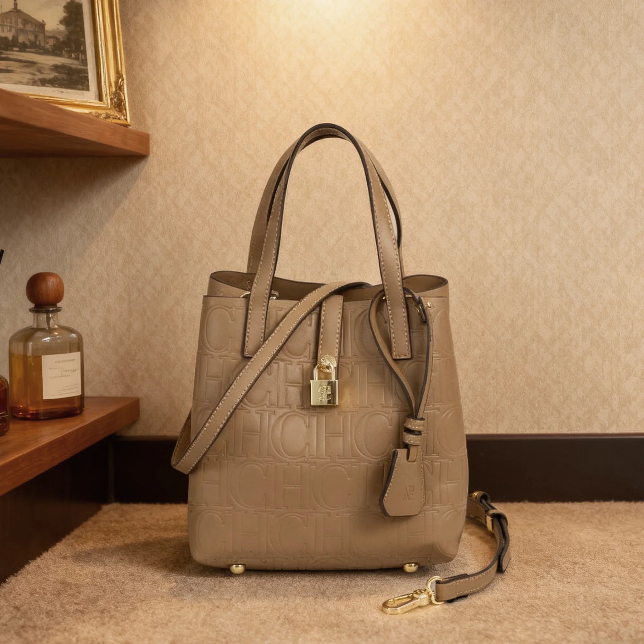 Embossed Letter Print Crossbody & Large Capacity Tote