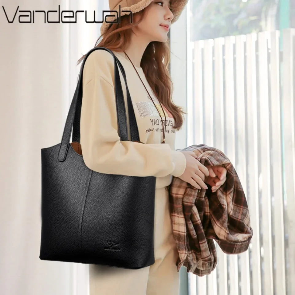 Genuine Brand High End Soft Pu Leather Shoulder Bag For Women Casual Tote Bag Female Purse Simple Design Handbag Commuting Sac