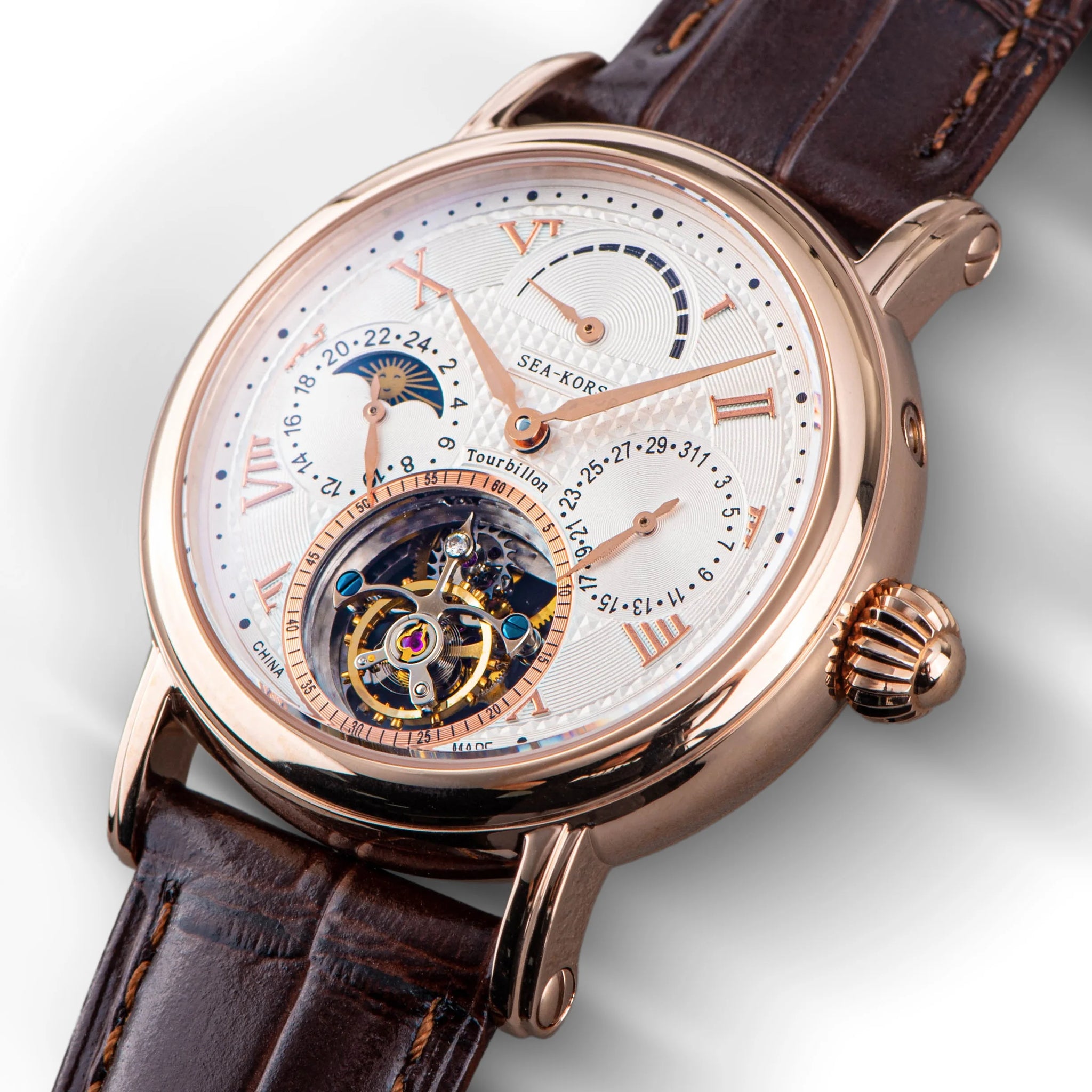 SUGESS 40mm Tourbillon Moonphase Watch | Seagull ST8007