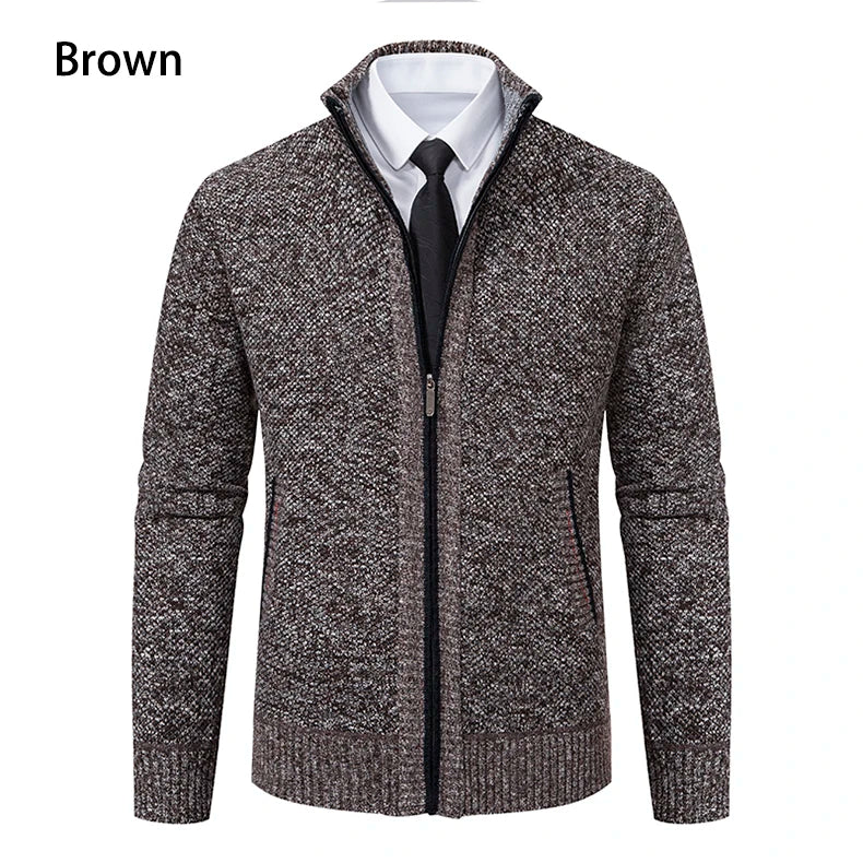 Men’s Fleece-Lined Stand Collar Cardigan