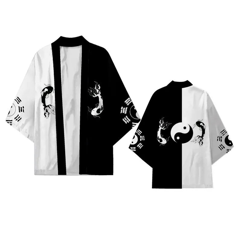 Men's Dragon Print Kimono Cardigan — Oversized Haori Yukata Shirt