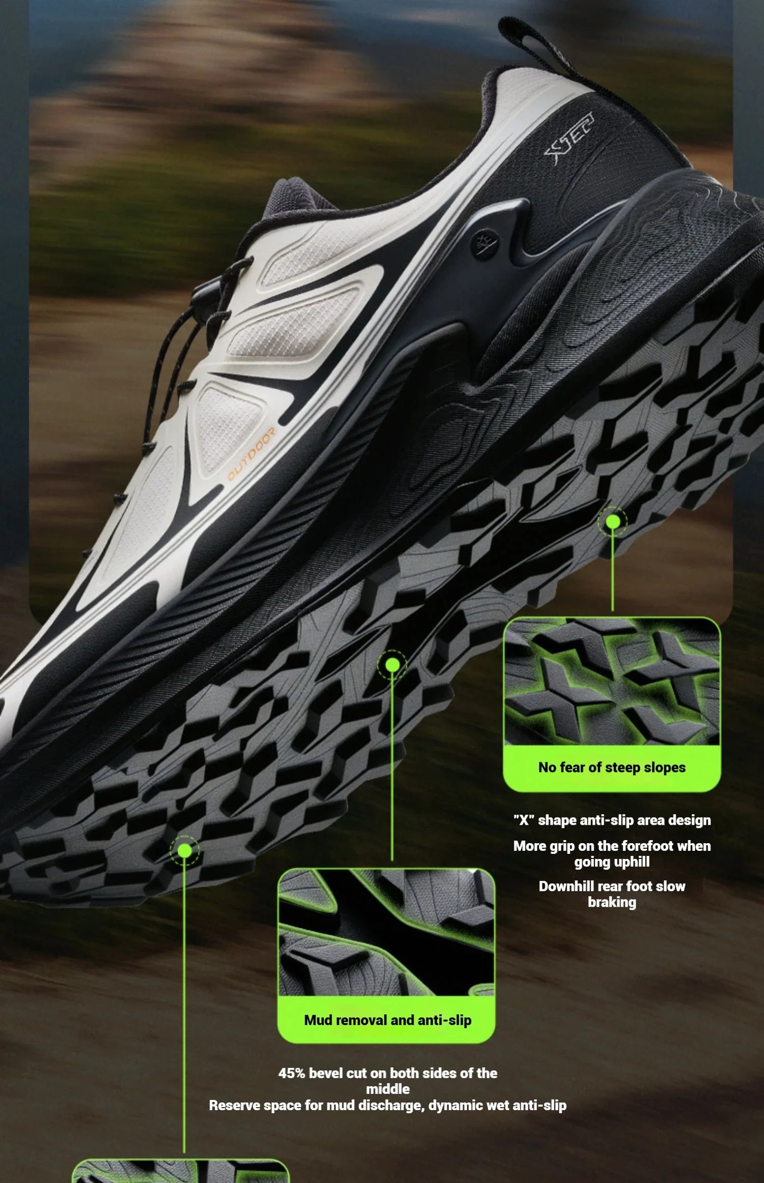 Xtep Men's Hiking Shoes 2025 Summer Anti-slip Wear-resistant Wrapping Shock-absorbing Lightweight Outdoor Sneakers 875319170005