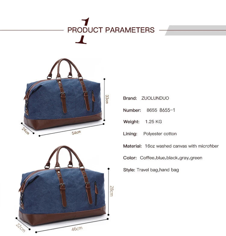 Original Canvas Leather Men Travel Bags Carry on Luggage Bags Men Duffel Bags Travel Tote Large Weekend Bag Overnight