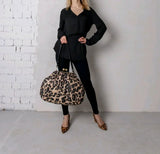LOST IN VINTAGE Leopard Print Animals Fabric Soft Smooth Owl Bag Balls Bronze Kiss-lock Large Purse Clutch Large 43x40x13cm