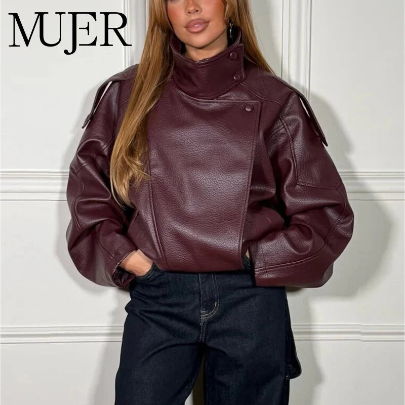 MUJER Faux Leather Jackets for Women Oversize Women's Bomber Jacket Fashion Winter Womens Coats Outerwears Demi-season Jackets