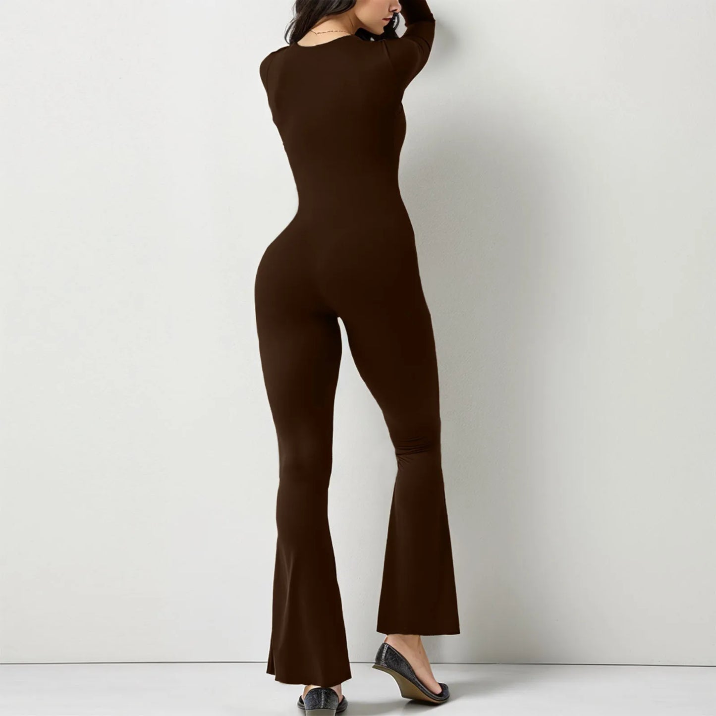 Wide-Leg Yoga Bodysuit | One-Piece Long Sleeve Gym Jumpsuit (S-2XL)