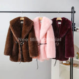 Elegant Winter Walnut Faux Fur Overcoat