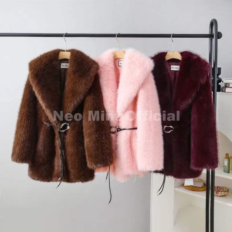 Elegant Winter Walnut Faux Fur Overcoat