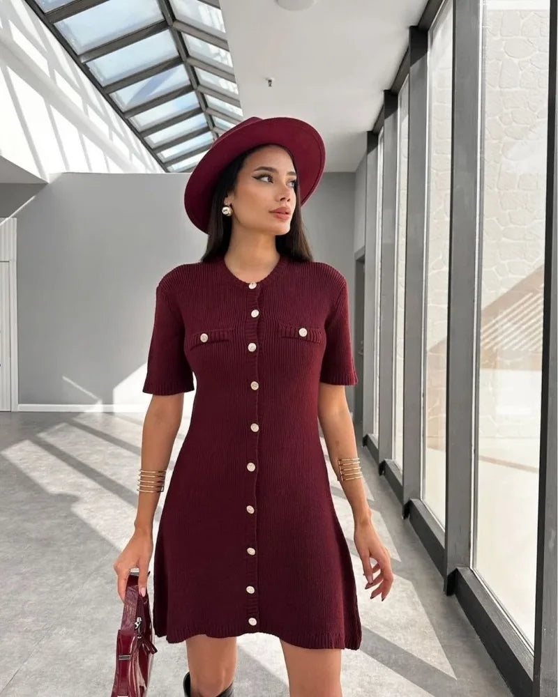Elegant Ribbed Knit Mini Dress