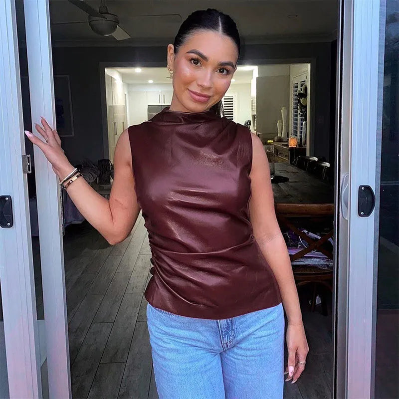 Y2K Vintage PU Leather Tank Top