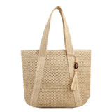 Woven Handbags Ladies Summer Woven Totes Bag with Tassel Women Shoulder Bag Large Capacity Fashion Straw Female Shopper Bag