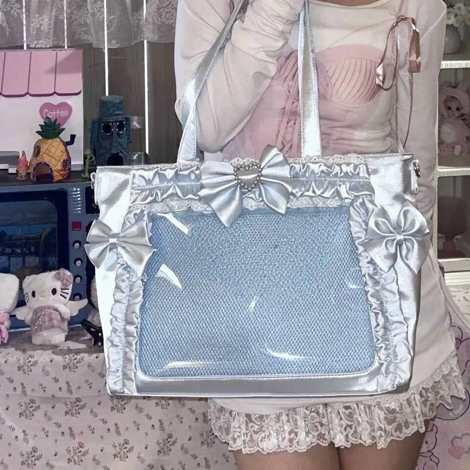 New Y2k Sweet Ita Shoulder Bag Lolita Girl Transparent Tote Bag Women Large Capacity Lace Crossbody Bag Cute DIY Display Handbag