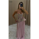Amanda Blush Pink Strapless Floral Sequin Formal Evening Gown